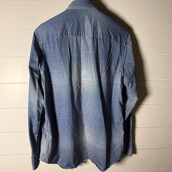 Bugatchi Long Sleeve Button Up Shirt 8-Way Stretch Blue & White Dimensional M - Picture 5 of 8